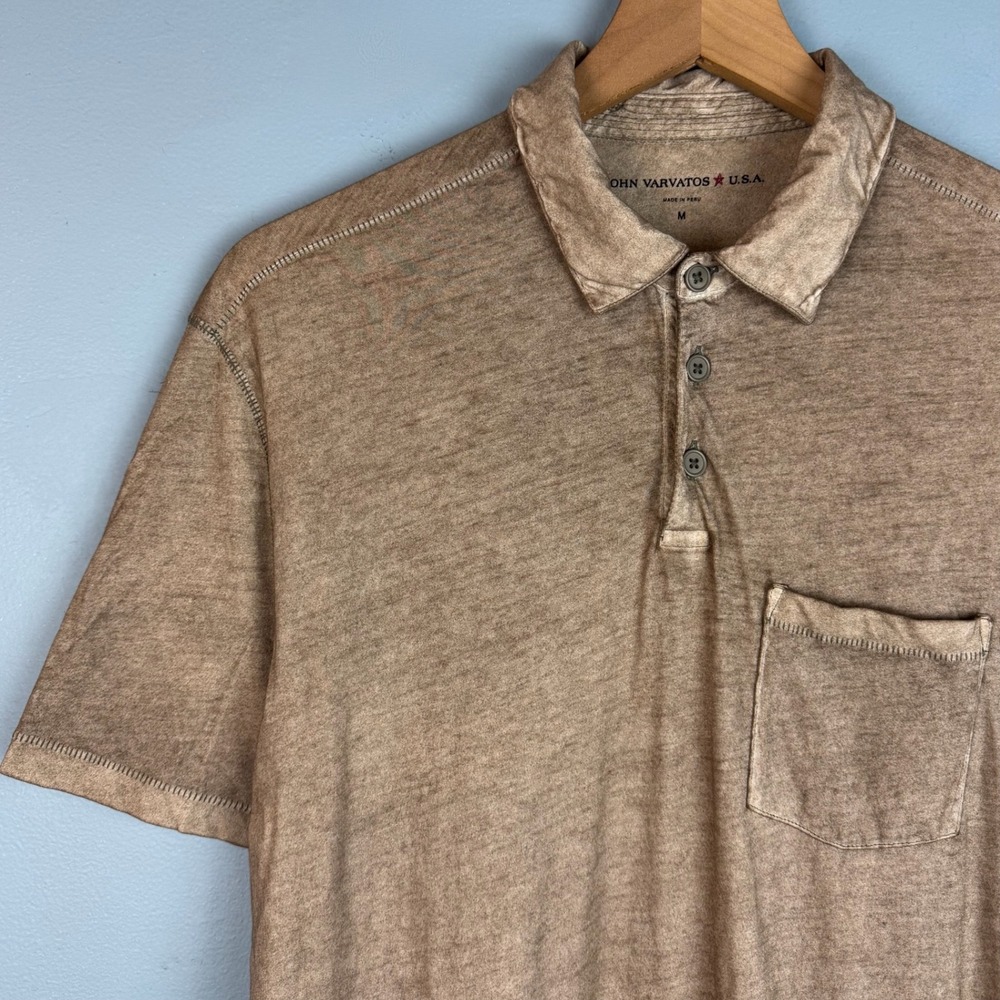 John Varvatos USA Mens Medium Brown Short Sleeve Casual Golf Polo Shirt Cotton